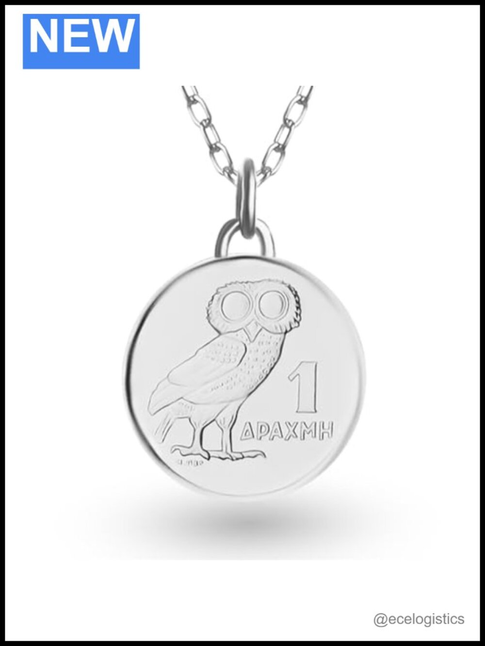 Vintage Greek 1 Drachma Coin Necklace Silver Plated Owl Pendant Adjustable